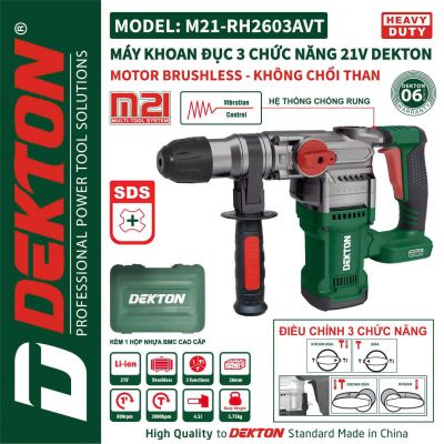 Máy khoan đục 3 chức năng dùng pin 21V Dekton M21-RH2603AVT (chưa bao gồm pin và sạc)