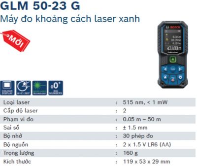 Máy đo khoảng cách Laze tia xanh Bosch GLM 50-23 G