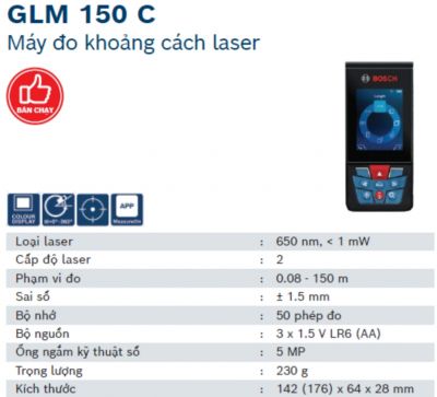 Máy đo khoảng cách Laze Bosch GLM 150 C