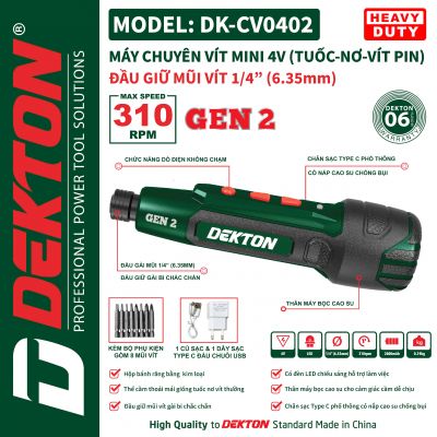 Máy vặn vít mini dùng pin 4V Dekton DK-CV0402 (Gen 2)